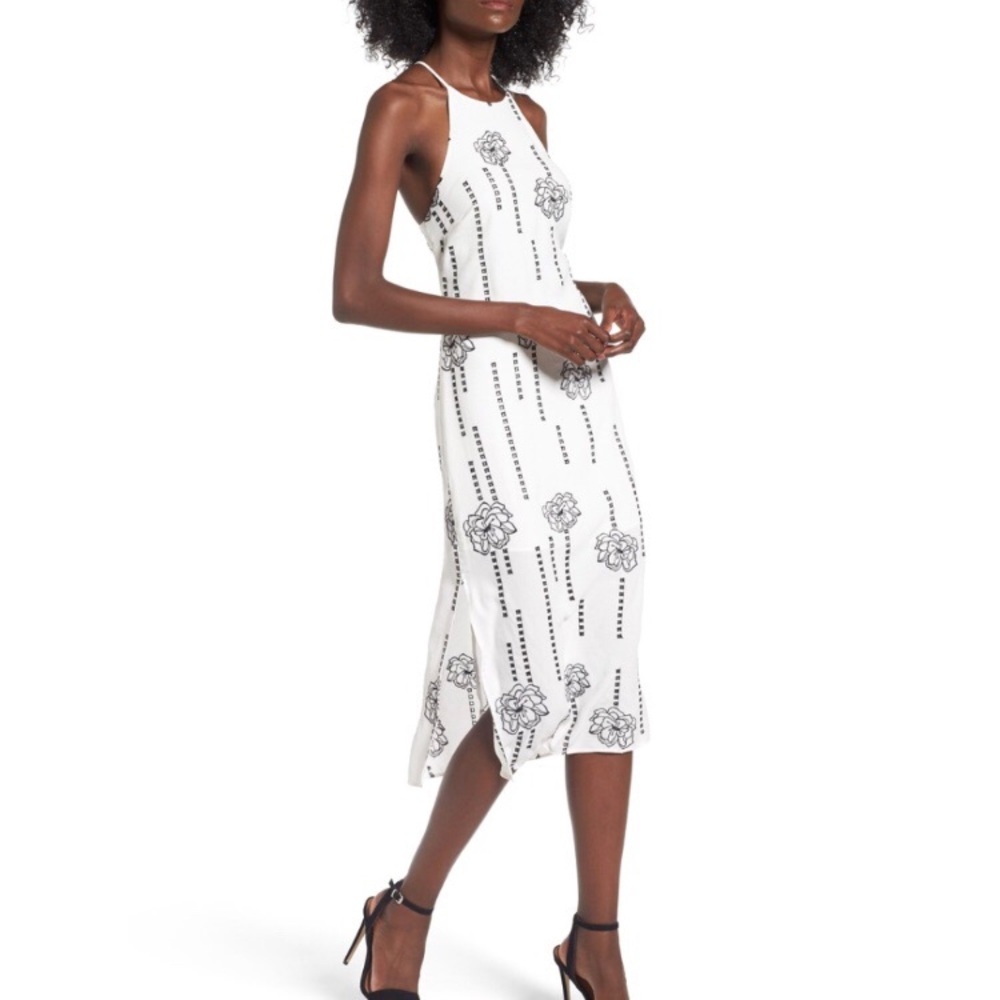 Astr The Label Embroidered Midi Dress